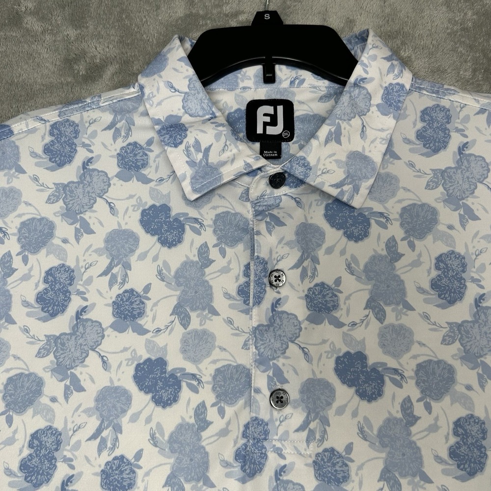 Footjoy Vintage Floral Lisle Performance Golf Polo Shirt Blue Men's Size XXL 2XL